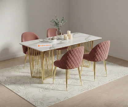 Barolo 4 Seater Dining Sets with White Engineered Marble Top - Furnishka