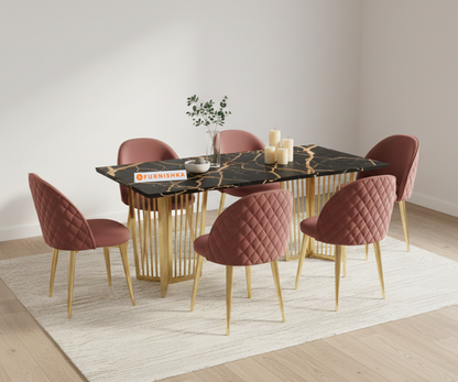Barolo 6 Seater Dining Sets with Black Engineered Marble Top - Furnishka