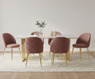 Barolo 6 Seater Dining Sets with Indian Banswara Marble Top