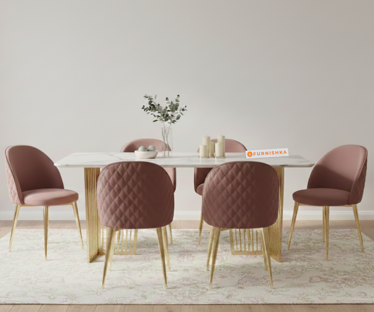 Barolo 6 Seater Dining Sets with White Engineered Marble Top - Furnishka