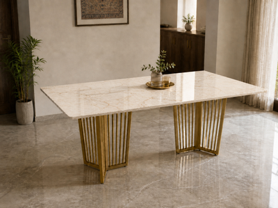 Barolo Dining Table 6 Seater PVD Gold Base