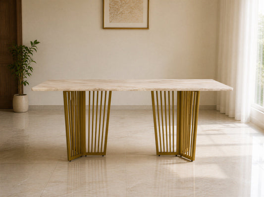 Barolo Dining Table 6 Seater PVD Gold Base - Furnishka