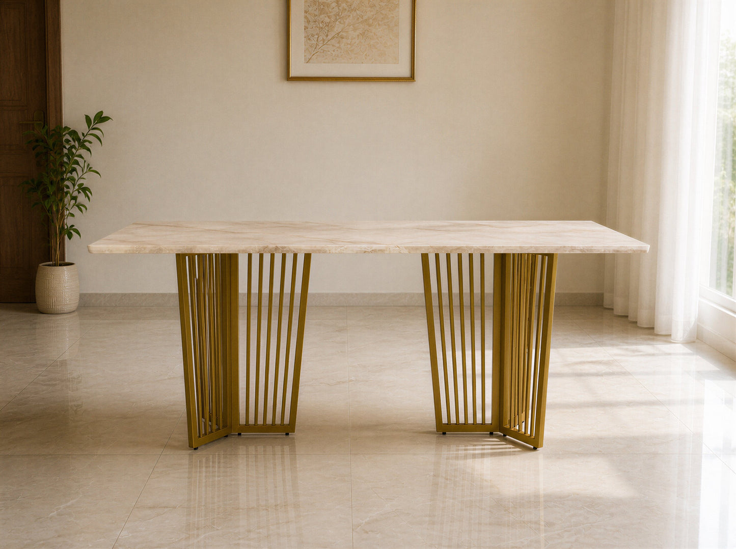 Barolo Dining Table 6 Seater PVD Gold Base - Furnishka