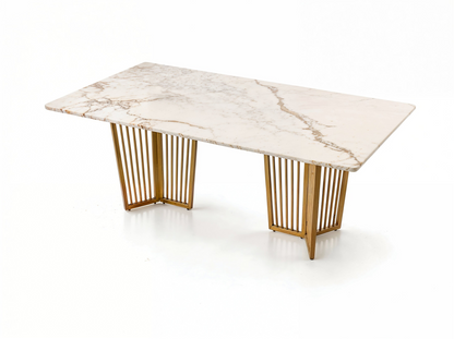 Barolo Dining Table 6 Seater PVD Gold Base - Furnishka