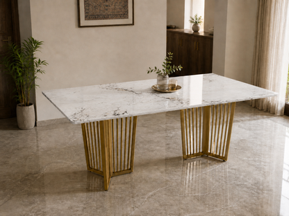 Barolo Dining Table 6 Seater PVD Gold Base - Furnishka
