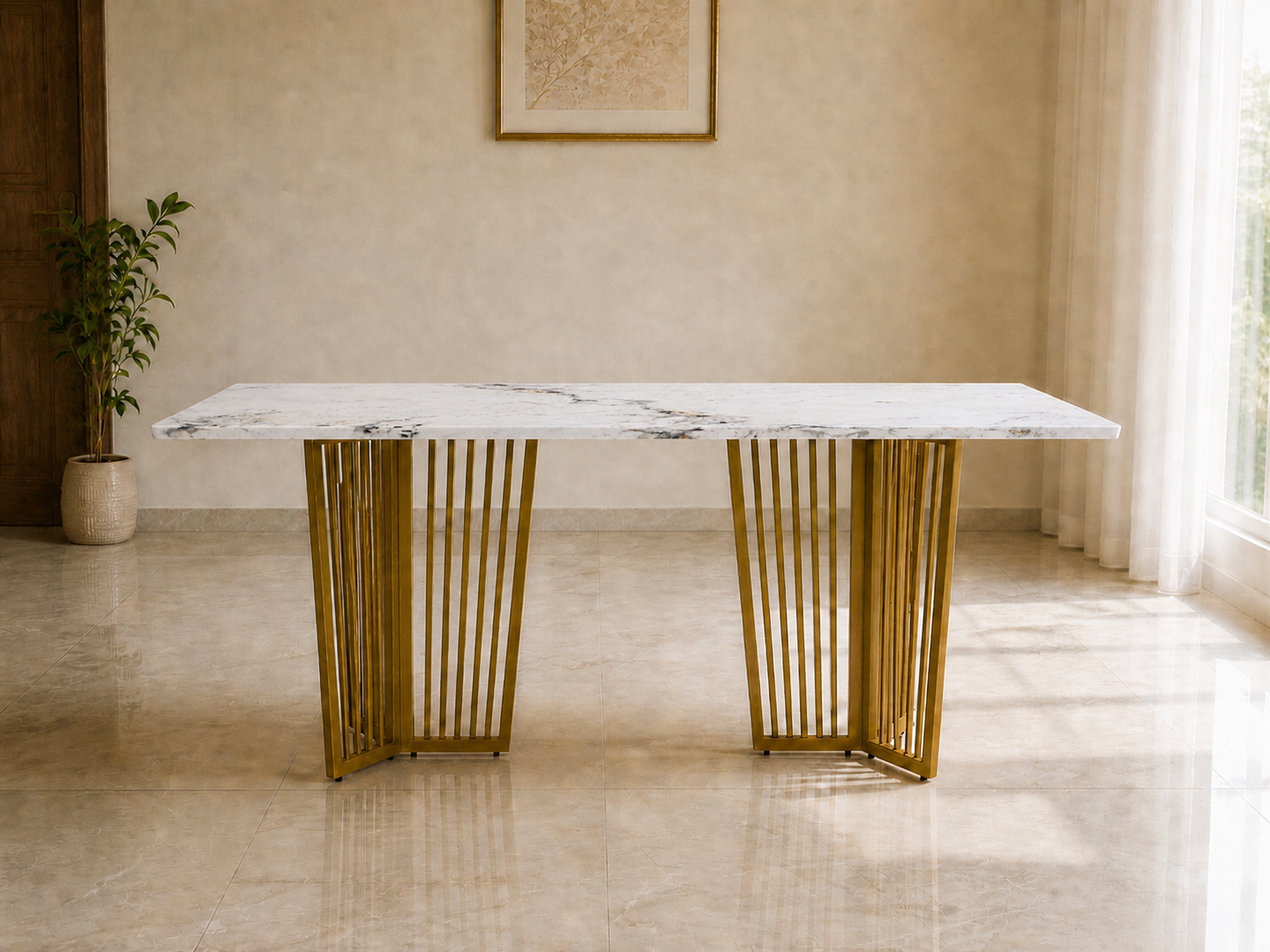 Barolo Dining Table 6 Seater PVD Gold Base - Furnishka