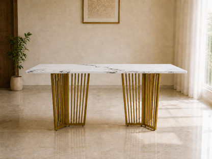Barolo Dining Table 6 Seater PVD Gold Base - Furnishka
