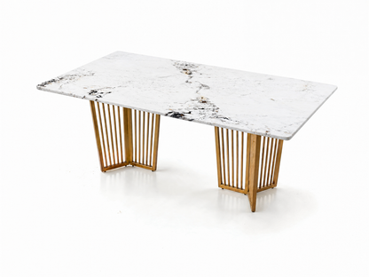 Barolo Dining Table 6 Seater PVD Gold Base - Furnishka