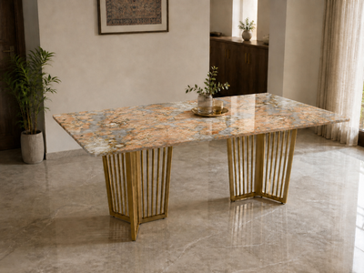 Barolo Dining Table 6 Seater PVD Gold Base