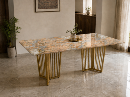 Barolo Dining Table 6 Seater PVD Gold Base - Furnishka