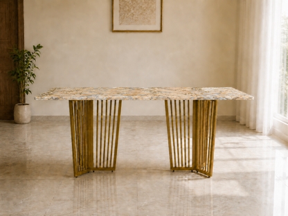 Barolo Dining Table 6 Seater PVD Gold Base - Furnishka
