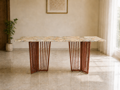 Barolo Dining Table 6 Seater Rose Gold Base - Furnishka