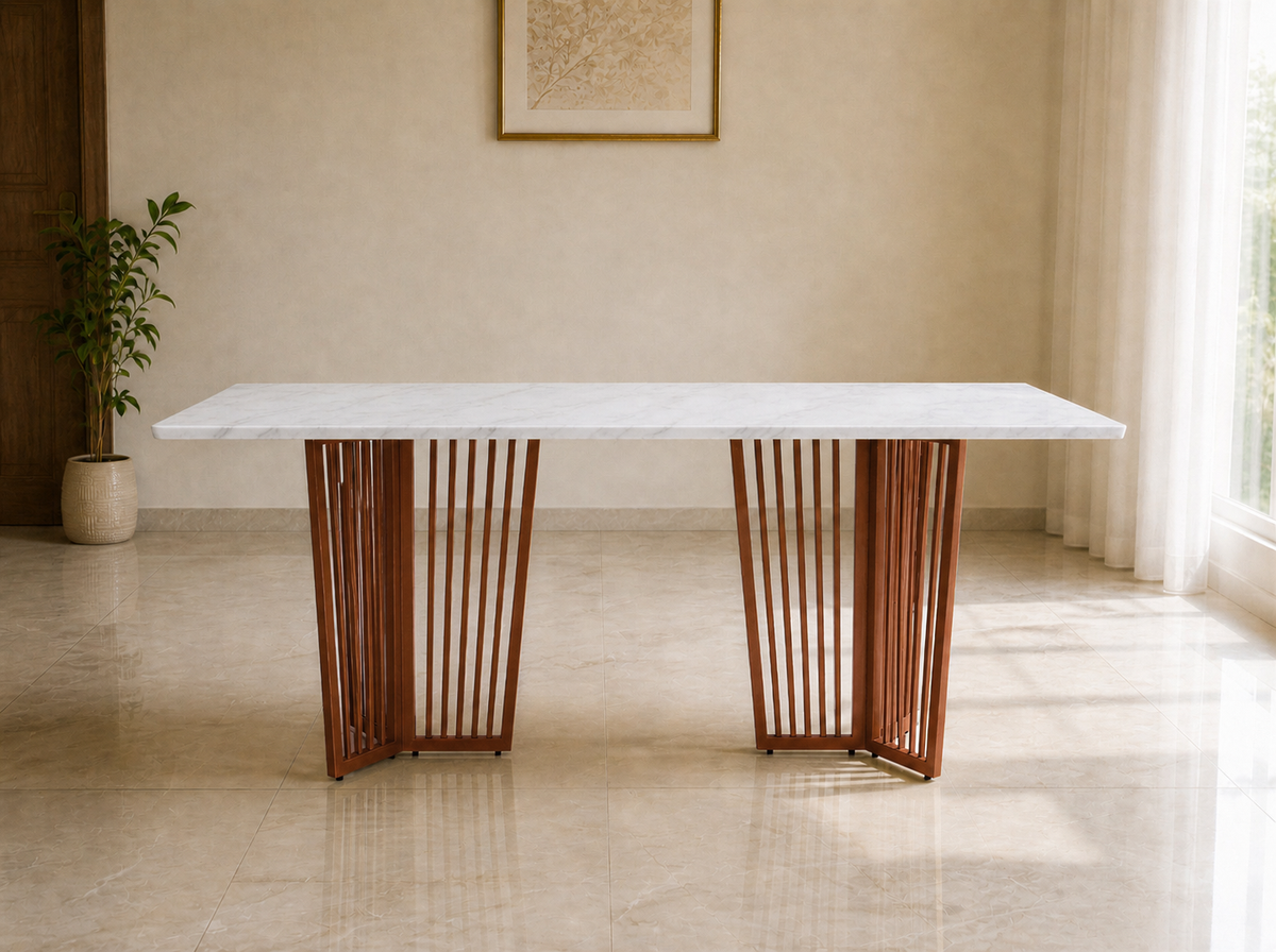 Barolo Dining Table 6 Seater Rose Gold Base - Furnishka