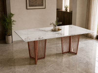 Barolo Dining Table 6 Seater Rose Gold Base