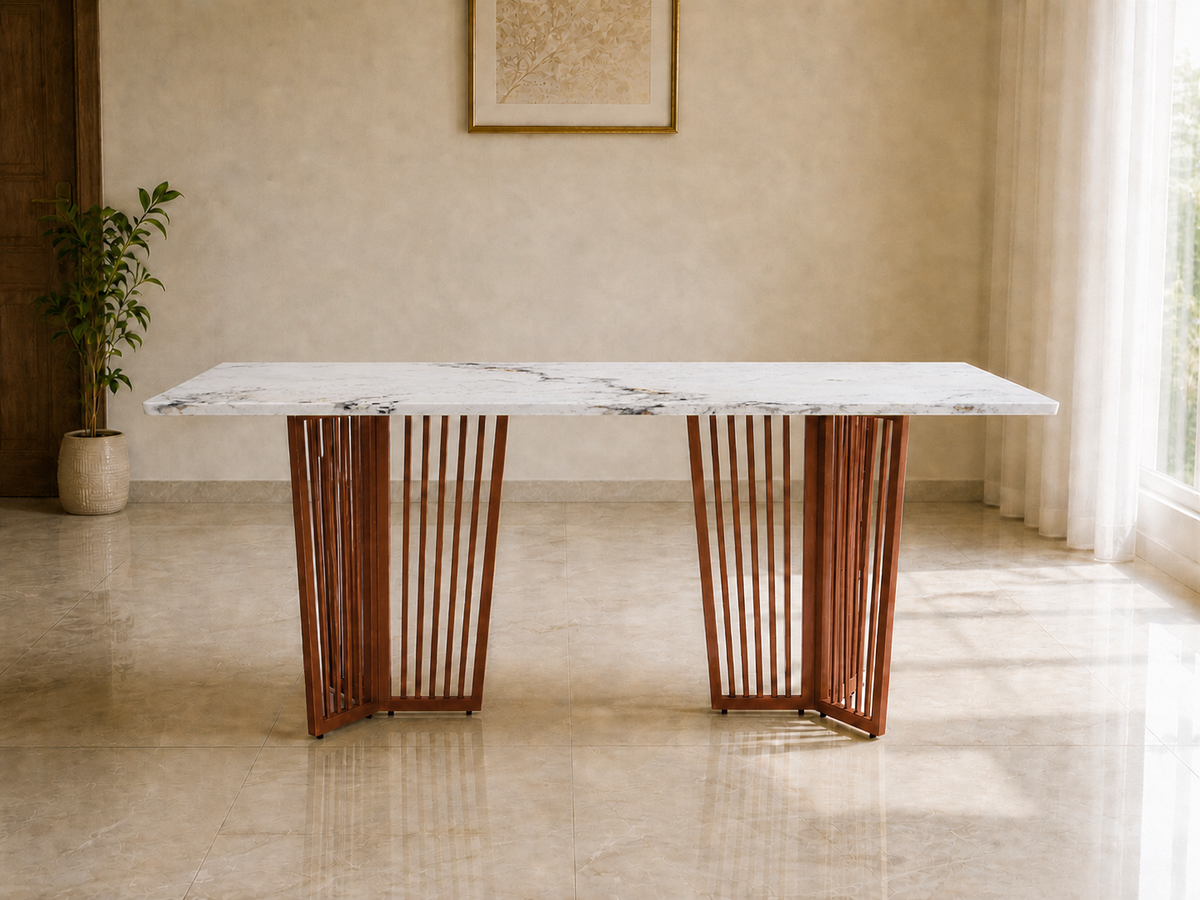 Barolo Dining Table 6 Seater Rose Gold Base - Furnishka