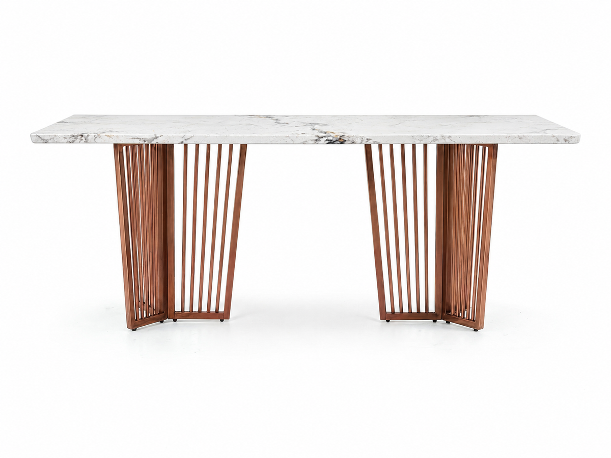 Barolo Dining Table 6 Seater Rose Gold Base - Furnishka