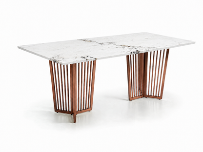 Barolo Dining Table 6 Seater Rose Gold Base - Furnishka