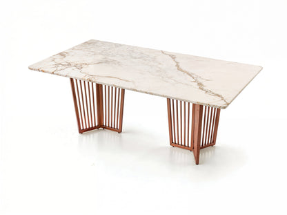 Barolo Dining Table 6 Seater Rose Gold Base - Furnishka