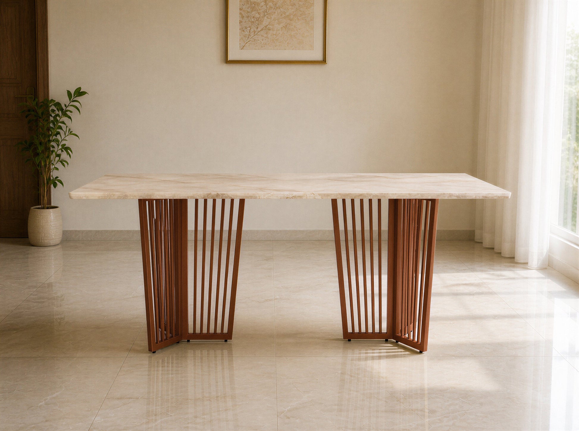 Barolo Dining Table 6 Seater Rose Gold Base - Furnishka