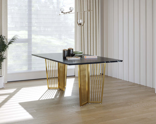Barolo Dining Table with Black Engineered Marble Top - 6 Seater - Furnishka 