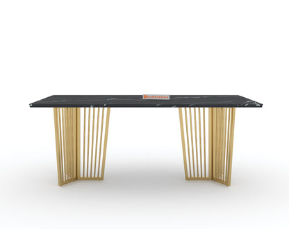 Barolo Dining Table with Black Engineered Marble Top - 6 Seater - Furnishka 
