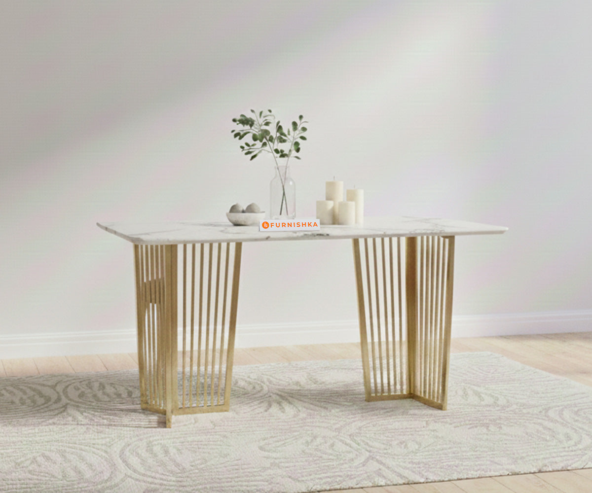 Barolo Dining Table with Indian Banswara Marble Top - 4 Seater - Furnishka 