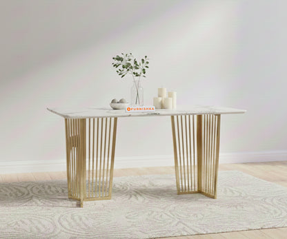 Barolo Dining Table with Indian Banswara Marble Top - 6 Seater - Furnishka 