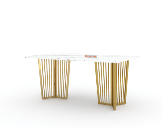 Barolo Dining Table with White Engineered Marble Top - 4 Seater - Furnishka