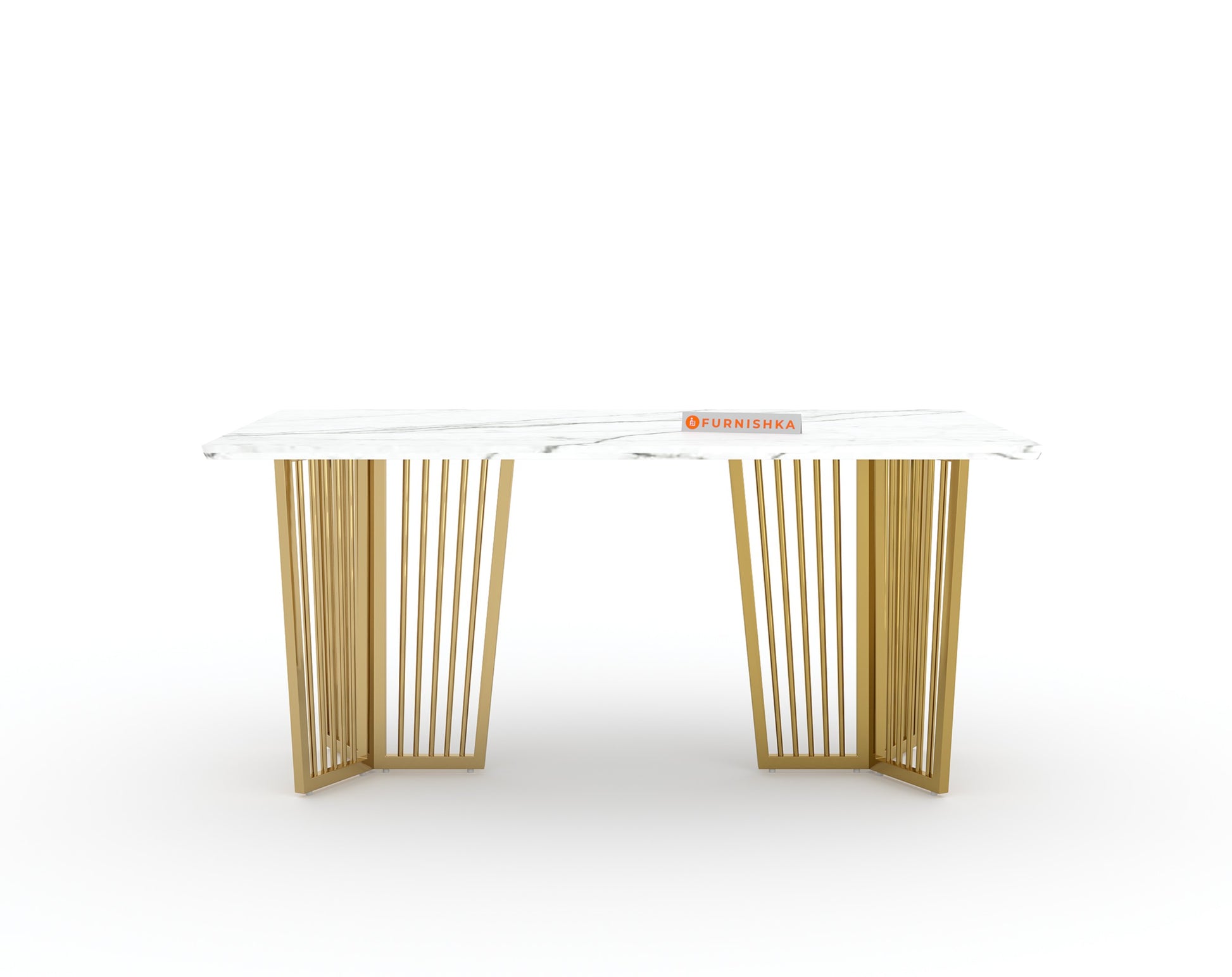 Barolo Dining Table with White Engineered Marble Top - 4 Seater - Furnishka 