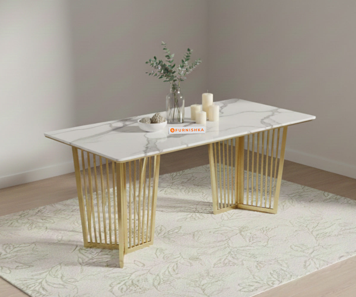 Barolo Dining Table with White Engineered Marble Top - 4 Seater - Furnishka 