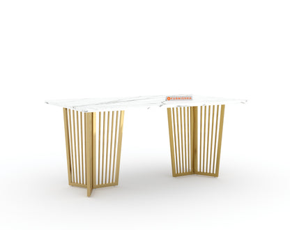 Barolo Dining Table with White Engineered Marble Top - 6 Seater - Furnishka 