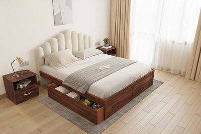 Dora Sheesham Wood bed with Upholstered headboard Drawer Storge Queen Size