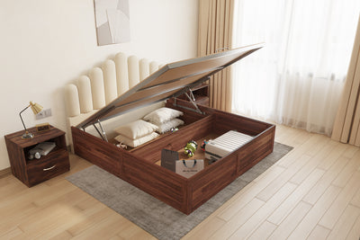 Dora Sheesham Wood bed with Upholstered headboard Hydraulic Storage King Size