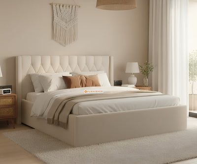 Samawi Fabric bed with Upholstered headboard Hydraulic Storage King Size - light beige