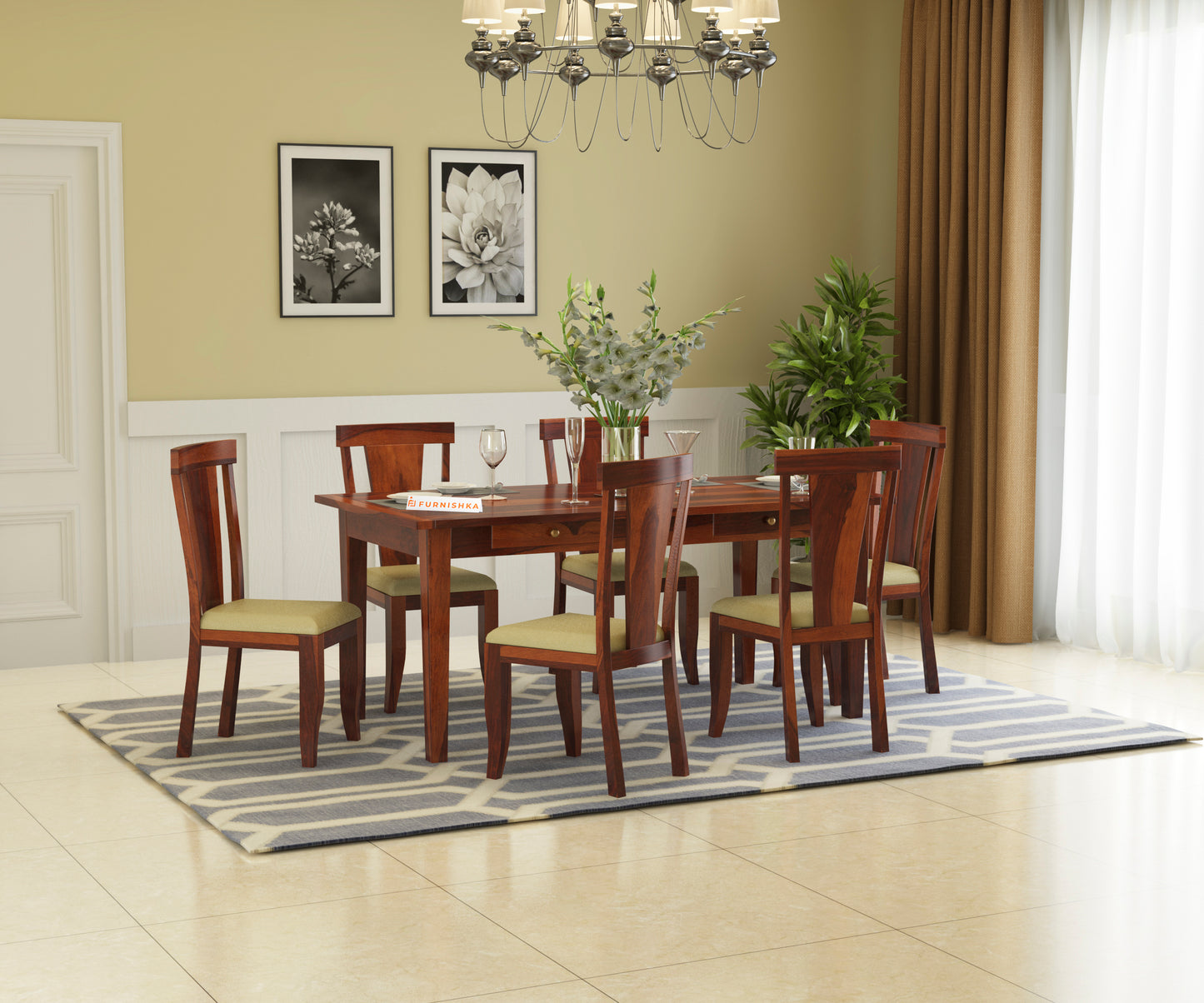 Bethany 6 Seater Dining Set with Cushion - Furnishka 