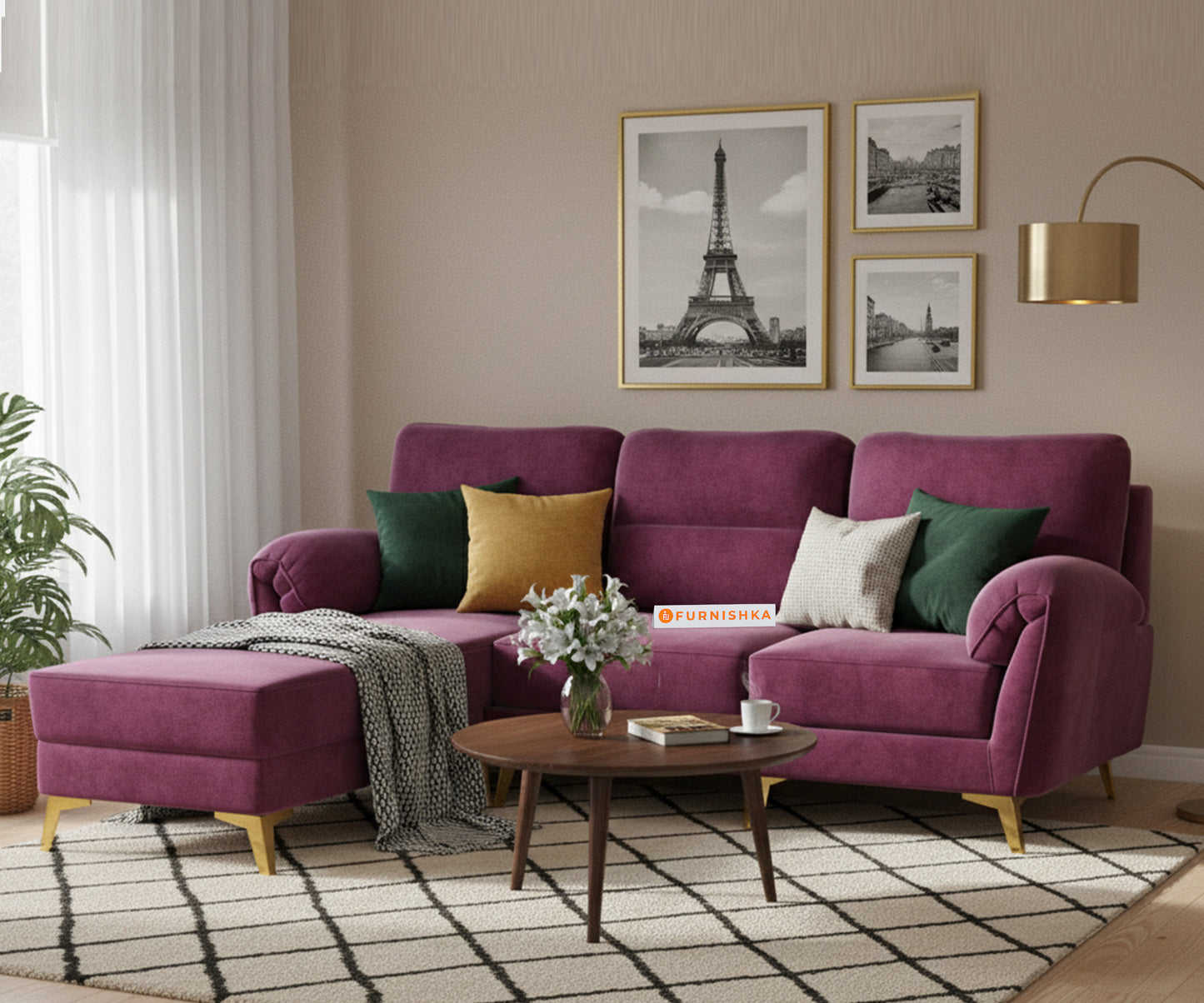 Bilance 2+L LHS Sofa Set Red Wine - Furnishka 