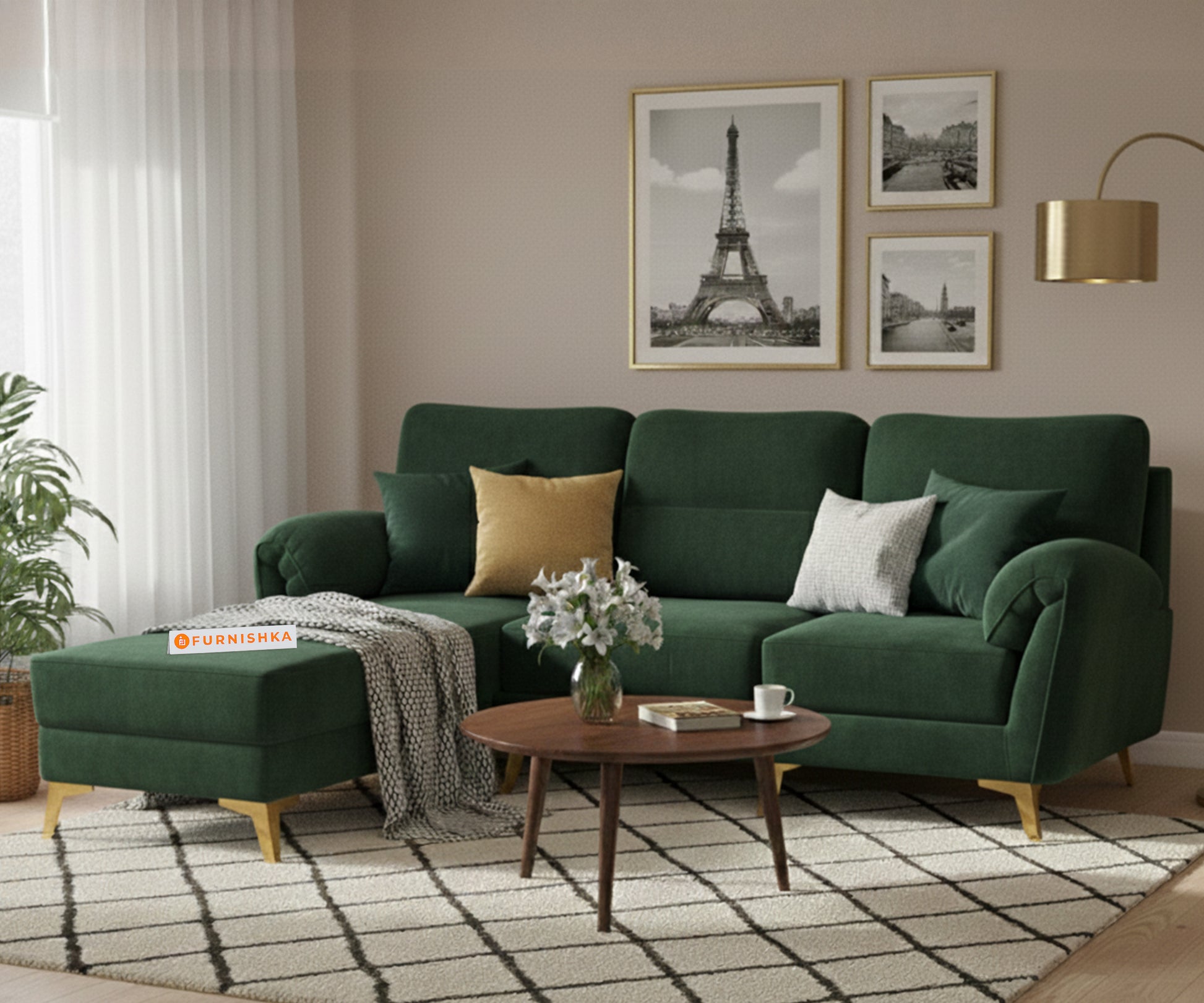 Bilance 2+L Shape Sofa LHS Sofa Set Pine Green - Furnishka