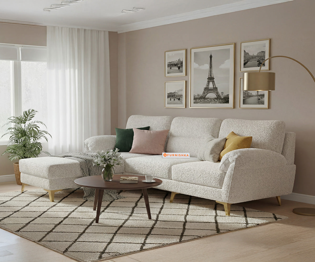 Bilance 2 Seater L Shape Sofas with Anthology Fabric  Light Beige - LHS - Furnishka