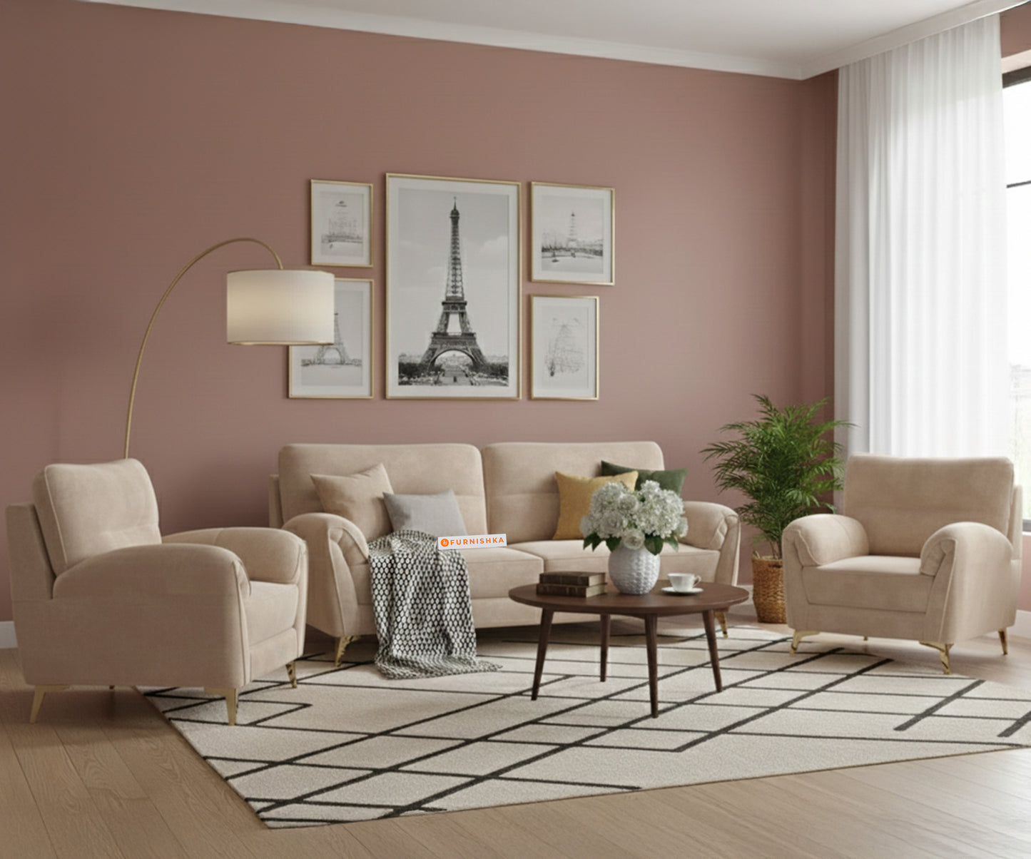 Bilance 3+1+1 Seater Sofa Set  Light Beige - Furnishka 