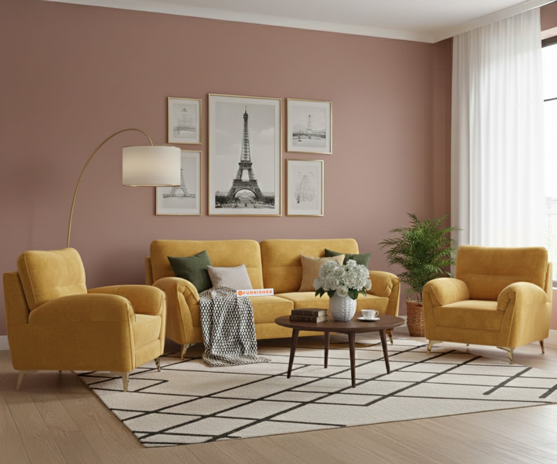 Bilance 3+1+1 Seater Sofa Set Mustard Yellow - Furnishka 