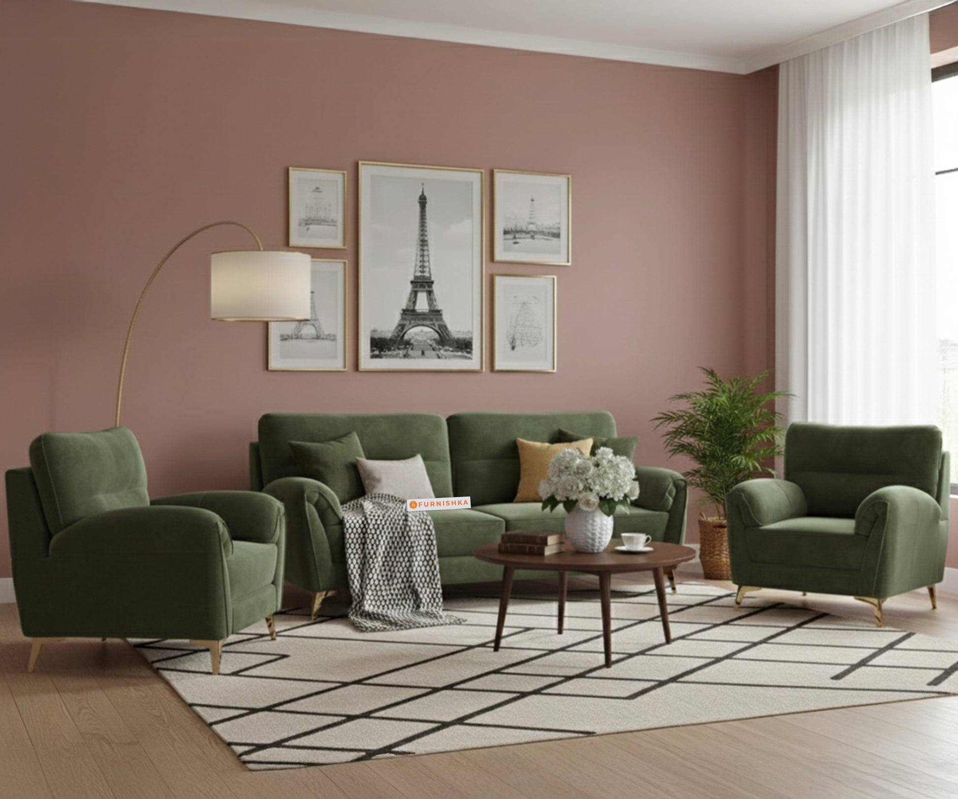 Bilance 3+1+1 Seater Sofa Set Pine Green - Furnishka 
