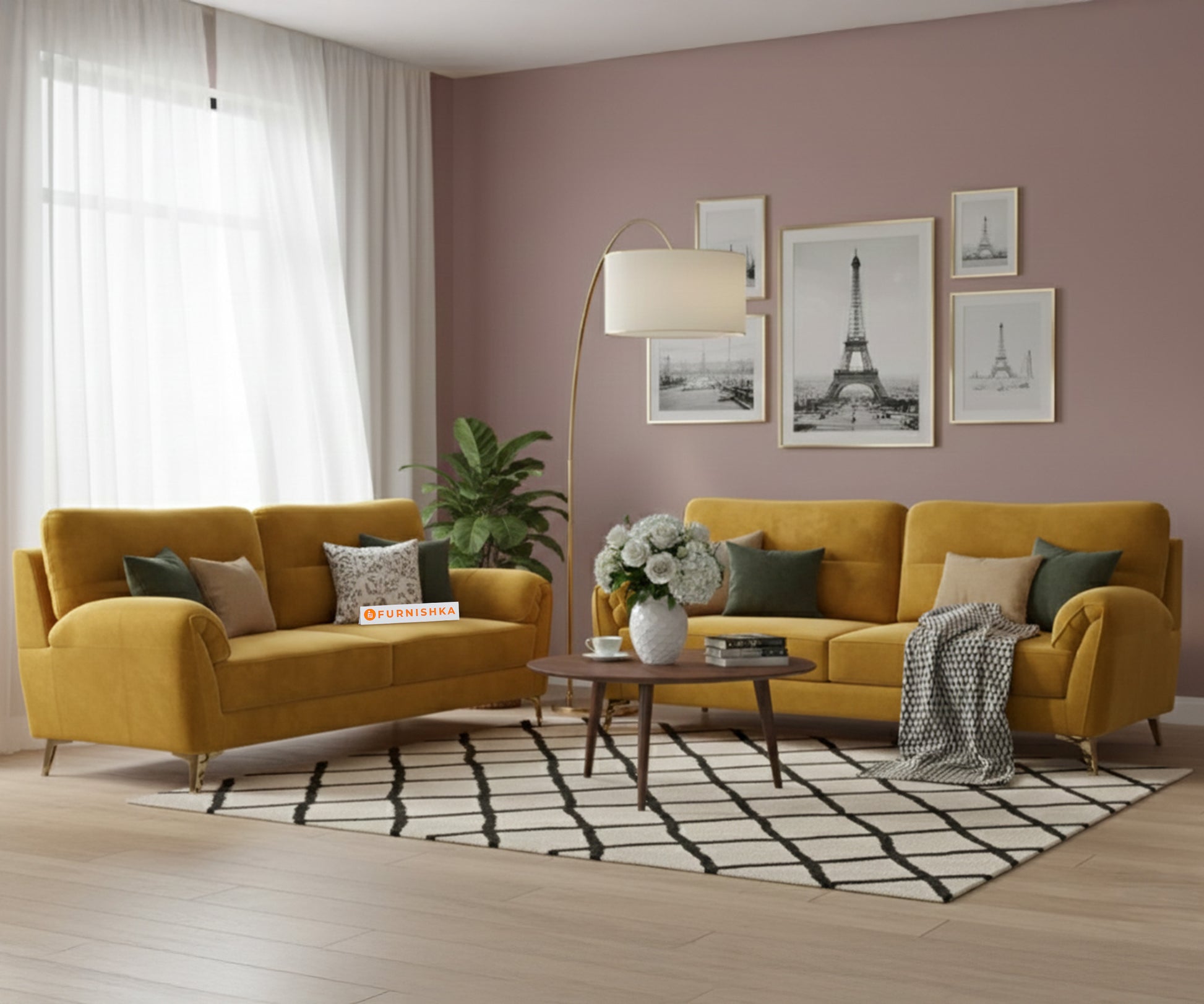 Bilance 3+2 Seater Sofa Set Mustard Yellow - Furnishka 