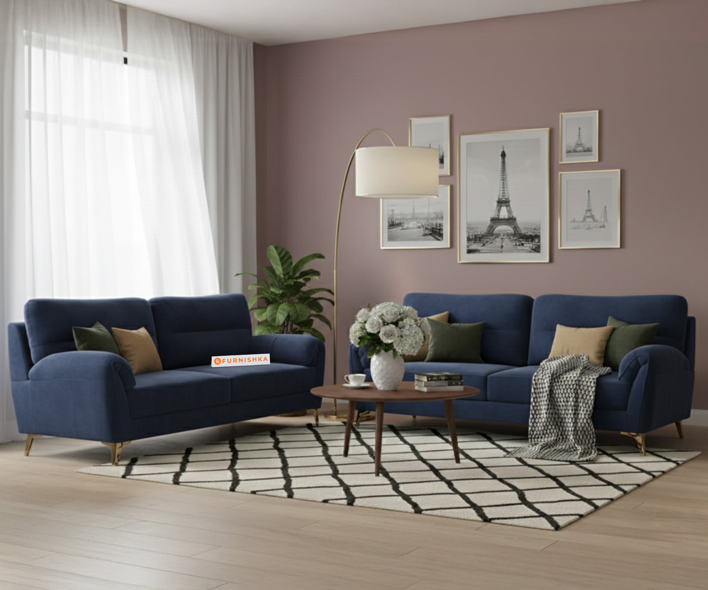 Bilance 3+2 Seater Sofa Set Persian Blue - Furnishka 