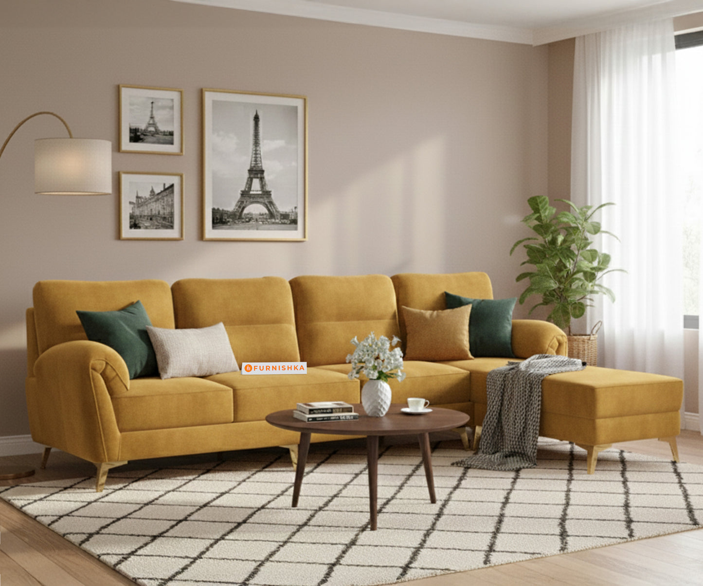 Bilance 3+L RHS Seater Sofa Set  Mustard Yellow - Furnishka 