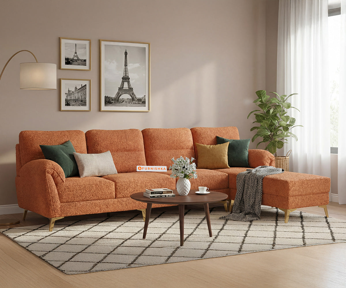 Bilance 3 Seater L Shape Sofa with Anthology Fabric Orange- RHS - Furnishka