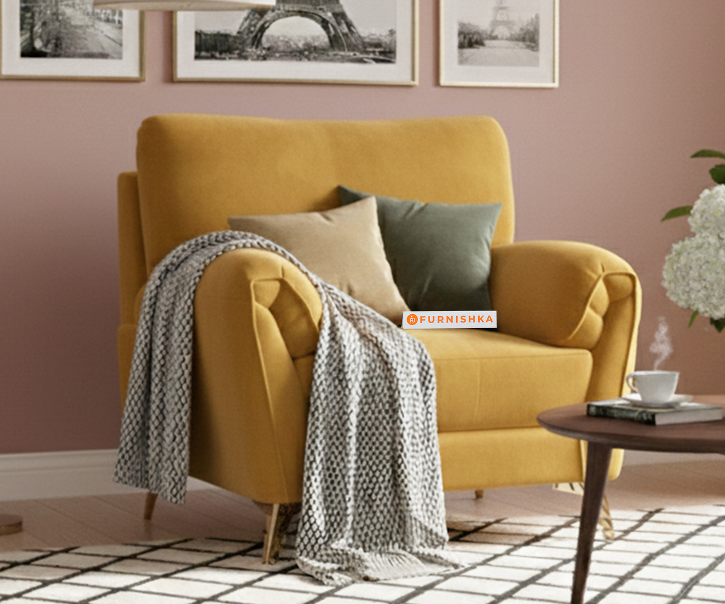 Bilance Sofa 1 Seater Mustard Yellow - Furnishka 