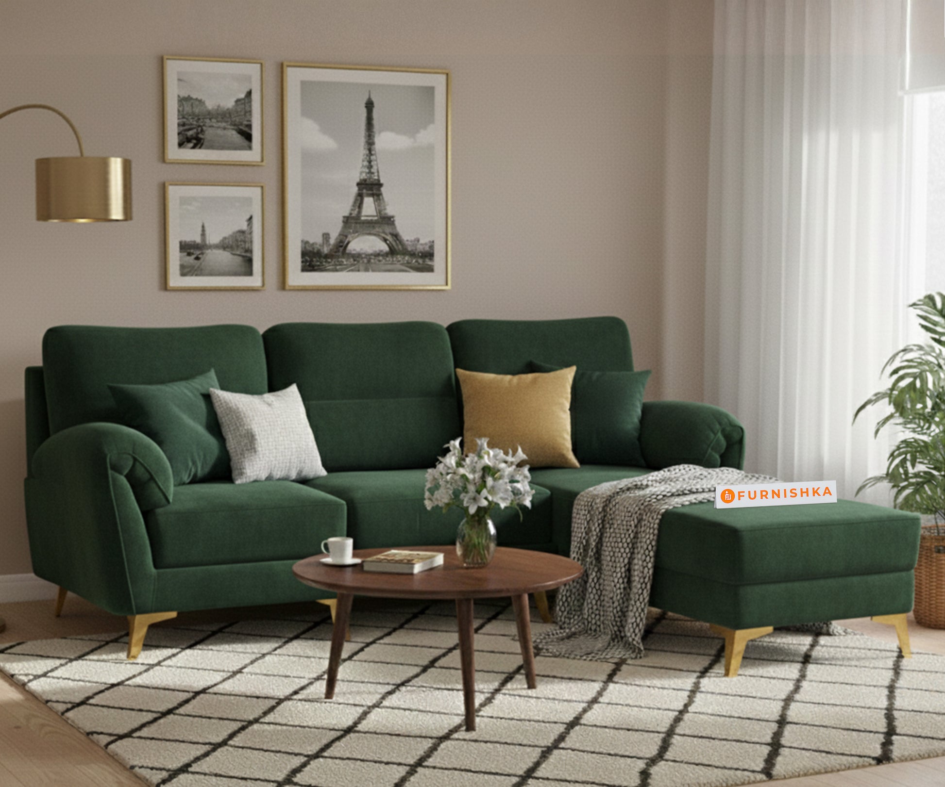 Bilance Sofa 2 Seater L Shape Sofa RHS Pine Green - Furnishka