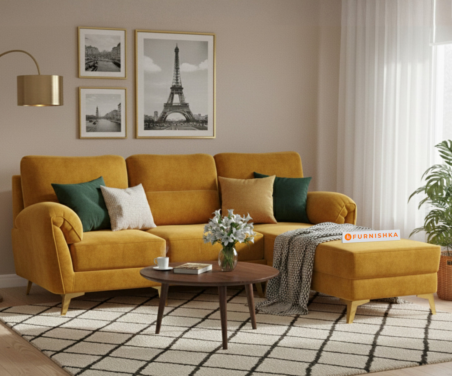 Bilance Sofa 2 Seater L Shape Sofa RHS Mustard Yellow - Furnishka