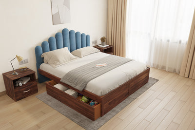 Dora Sheesham Wood bed with Upholstered headboard Drawer Storge Queen Size