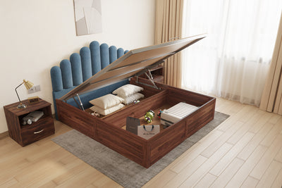 Dora Sheesham Wood bed with Upholstered headboard Hydraulic Storage King Size